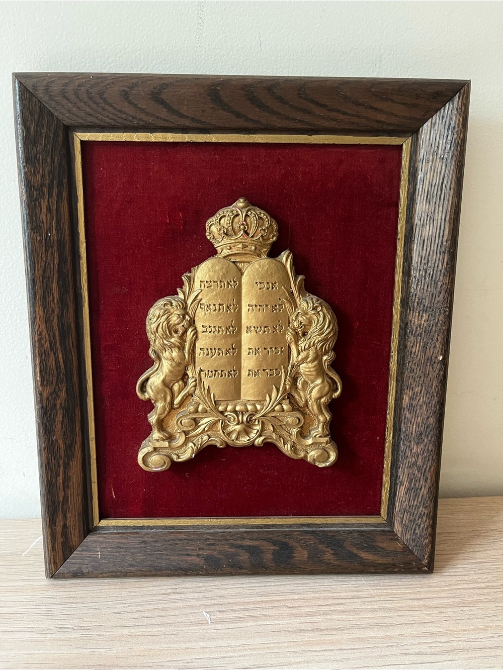 Gold Ten Commandments Plaque in Red Velvet Frame